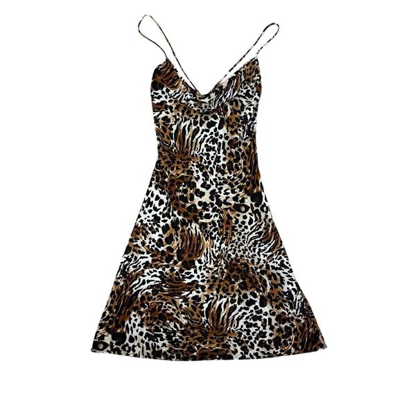 Naked Wardrobe Tiger Print Crisscross Back Slip Cocktail Dress Small Mob Wife - Picture 2 of 12
